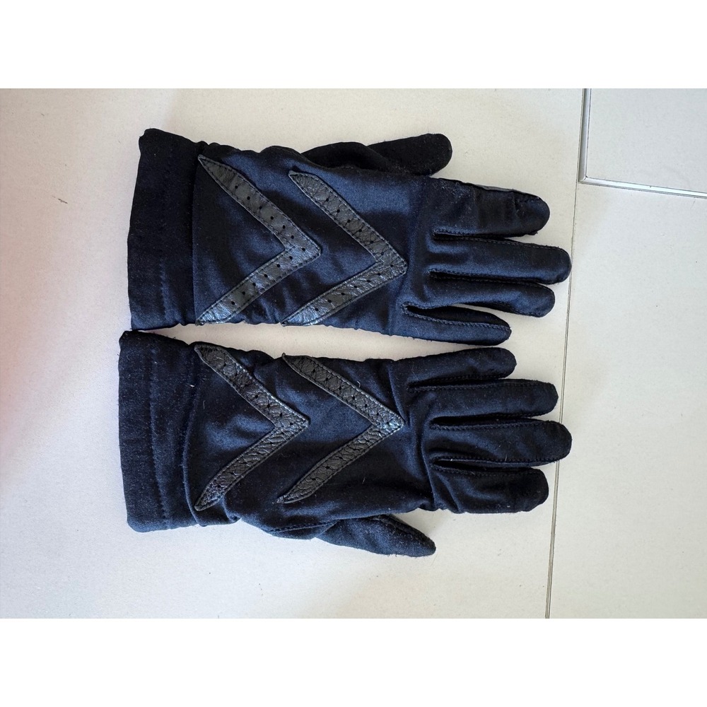 Isotoner Warm-ups by Aris Black Spandex Leather Trim Fleece Lined Driving Gloves - Picture 2 of 7
